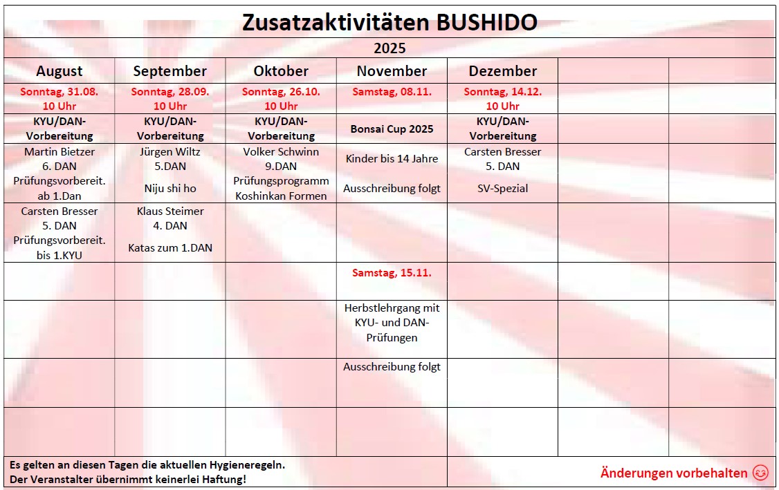 Zusatzaktivitäten 2. HJ 2025